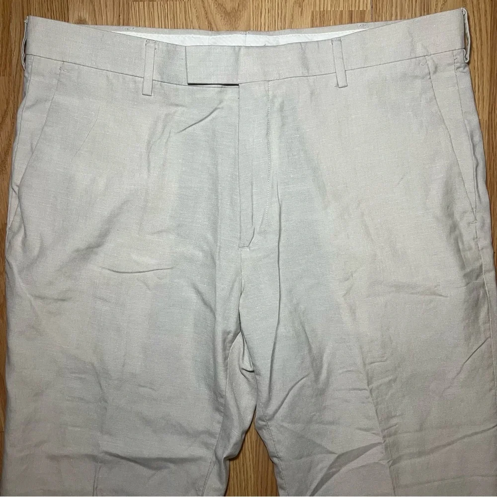 Kenneth Cole‎ Reaction Linen Pants Mens 36x26 Beige Dress Slacks Business Casual